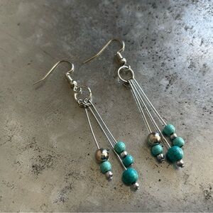 Silver and Turquoise Beaded Drop Dangle Earrings